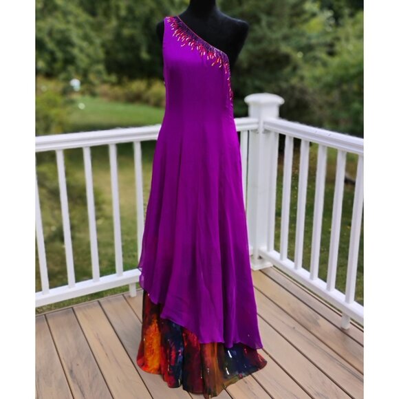 NAZILA COUTURE  size M Sequin Adorned One Shoulder Silk Chiffon Maxi Gown NWT - Picture 11 of 12